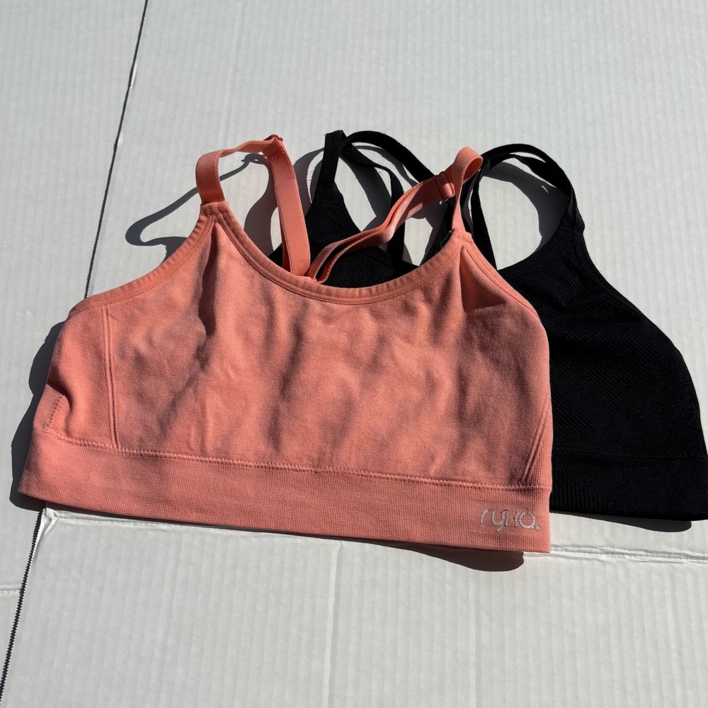 Ryka Sports Bra Women M Peach Athleisure Black Bundle 2pk Seamless Racerback